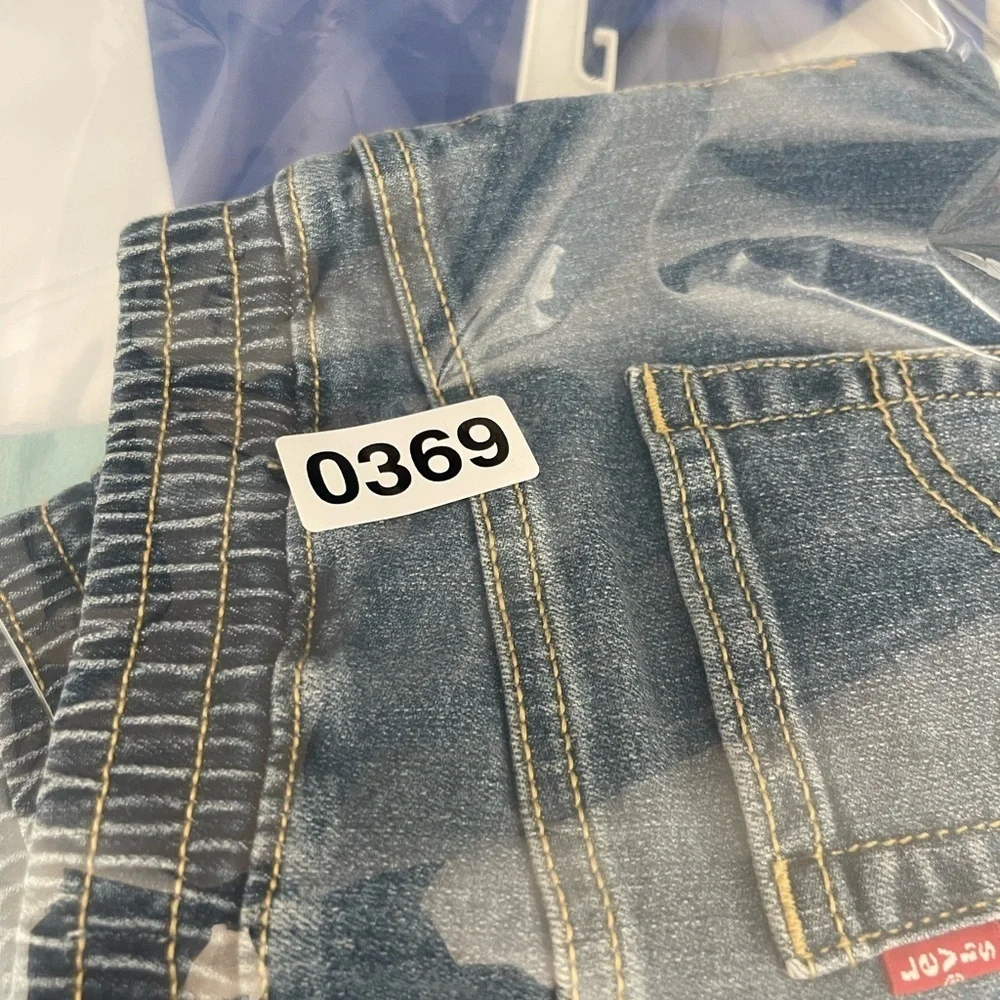 LEVI'S Boys Two Piece Set  T-Shirt Light Blue Denim Shorts Outfit Summer Sz 7